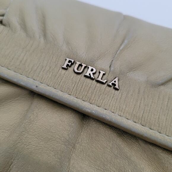 Furla Wallet Large Gathered Soft Geniue Leather Italian Gold Champagne Envelope - Picture 10 of 12